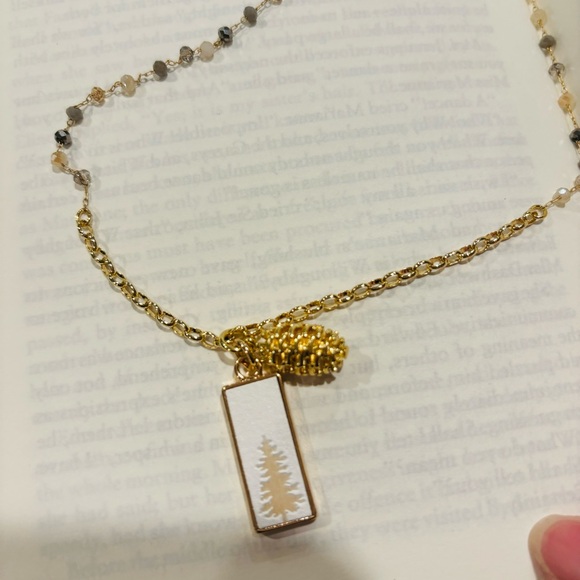 Pacific Northwest Theme Gold Pinecone Earrings & Necklace - Picture 9 of 11